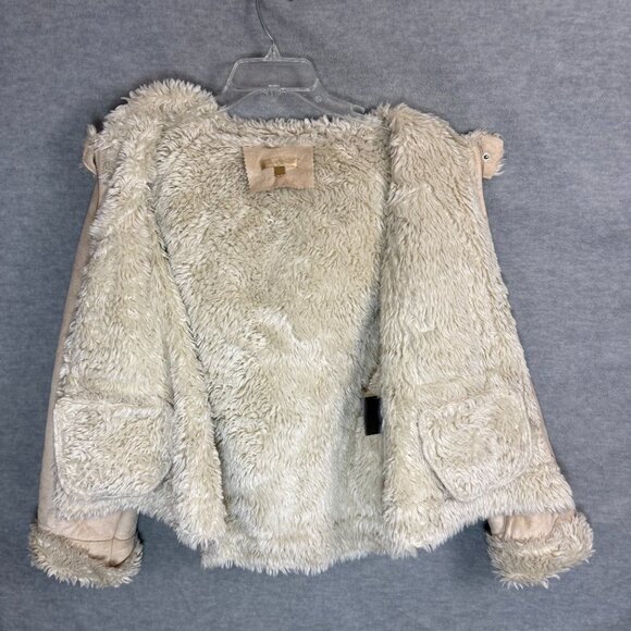 Wilson's Leather L Faux Suede Hooded Short Jacket Faux Fur Lining Tan Zip Up - Picture 10 of 16